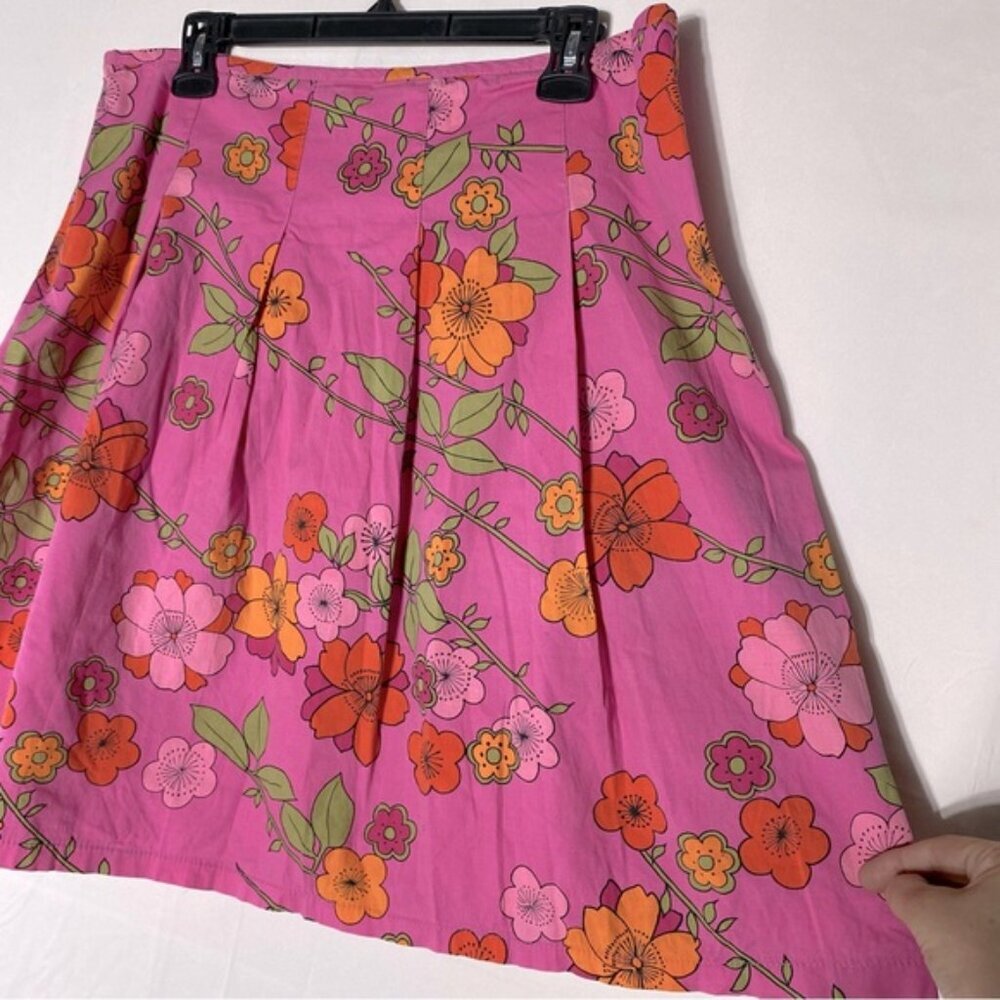 Vintage Y2K Smart Set Pink Orange Floral Pleated Front Skirt 10 - Picture 8 of 12